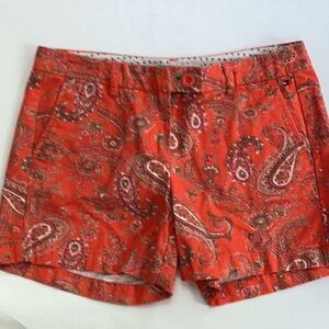 Tommy Hilfiger Orange Paisley Print Short With Pockets Women 100% Cotton Size 6